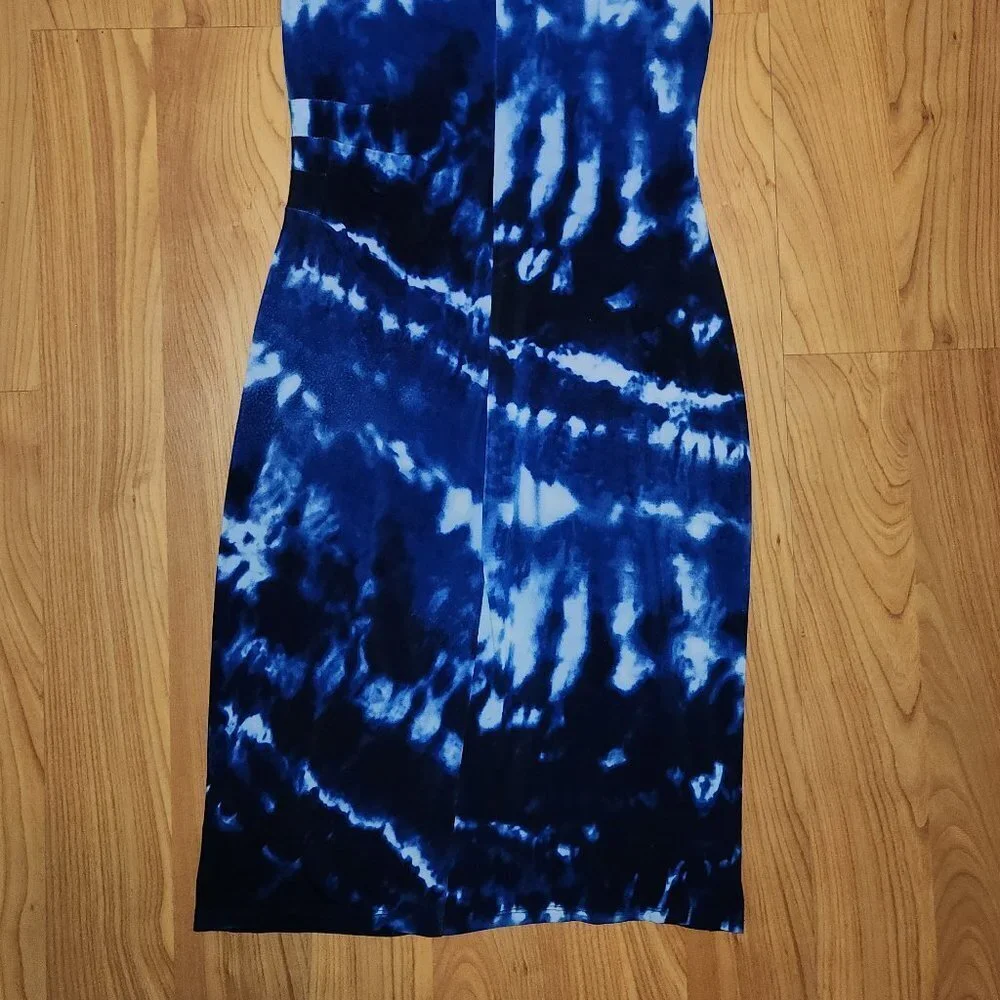 ANNE KLEIN DRESS SIZE 4 STRETCH SLIMMING BLUE AND WHITE SLEEVELESS TIEDYE || EUC - Picture 6 of 11